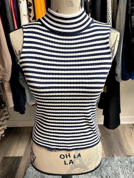 Say What? Tops - Y2K Striped Mock Neck Tank Top